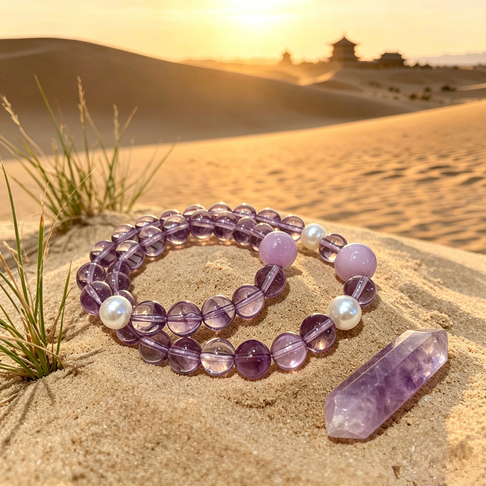 Dunhuang Amethyst Desert Soul Bracelet, Handcrafted Positive Aura Healing Crystal Jewelry for Women/Handmade Dunhuang Amethyst Bracelet Spiritual Aura Purification Love & Wealth Talisman