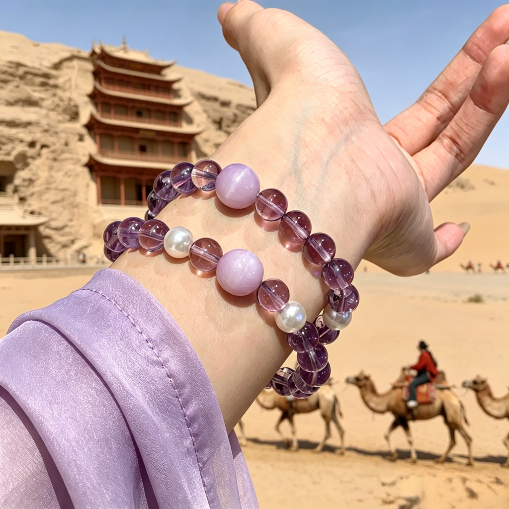 Dunhuang Amethyst Desert Soul Bracelet, Handcrafted Positive Aura Healing Crystal Jewelry for Women/Handmade Dunhuang Amethyst Bracelet Spiritual Aura Purification Love & Wealth Talisman