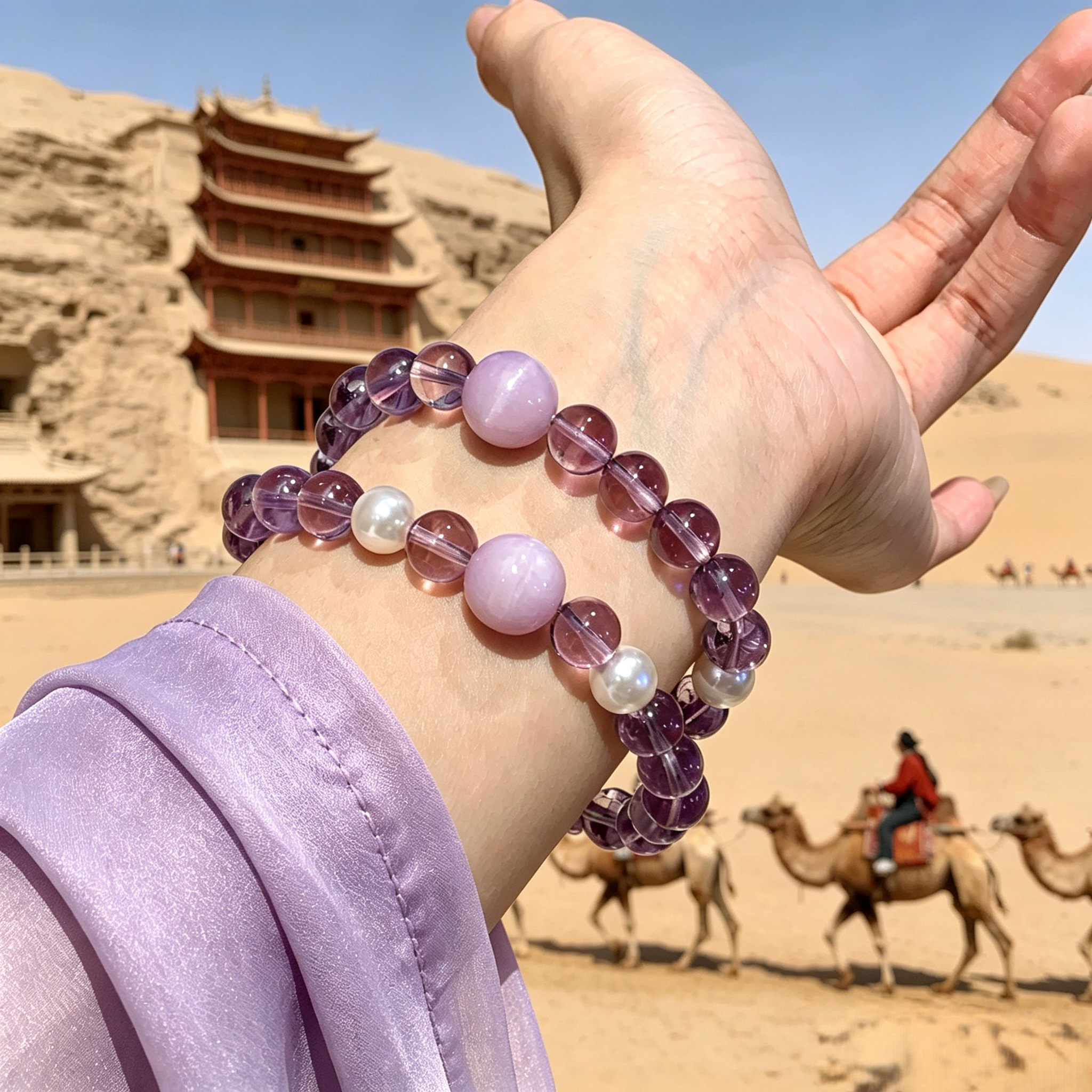 Dunhuang Amethyst Desert Soul Bracelet, Handcrafted Positive Aura Healing Crystal Jewelry for Women/Handmade Dunhuang Amethyst Bracelet Spiritual Aura Purification Love & Wealth Talisman