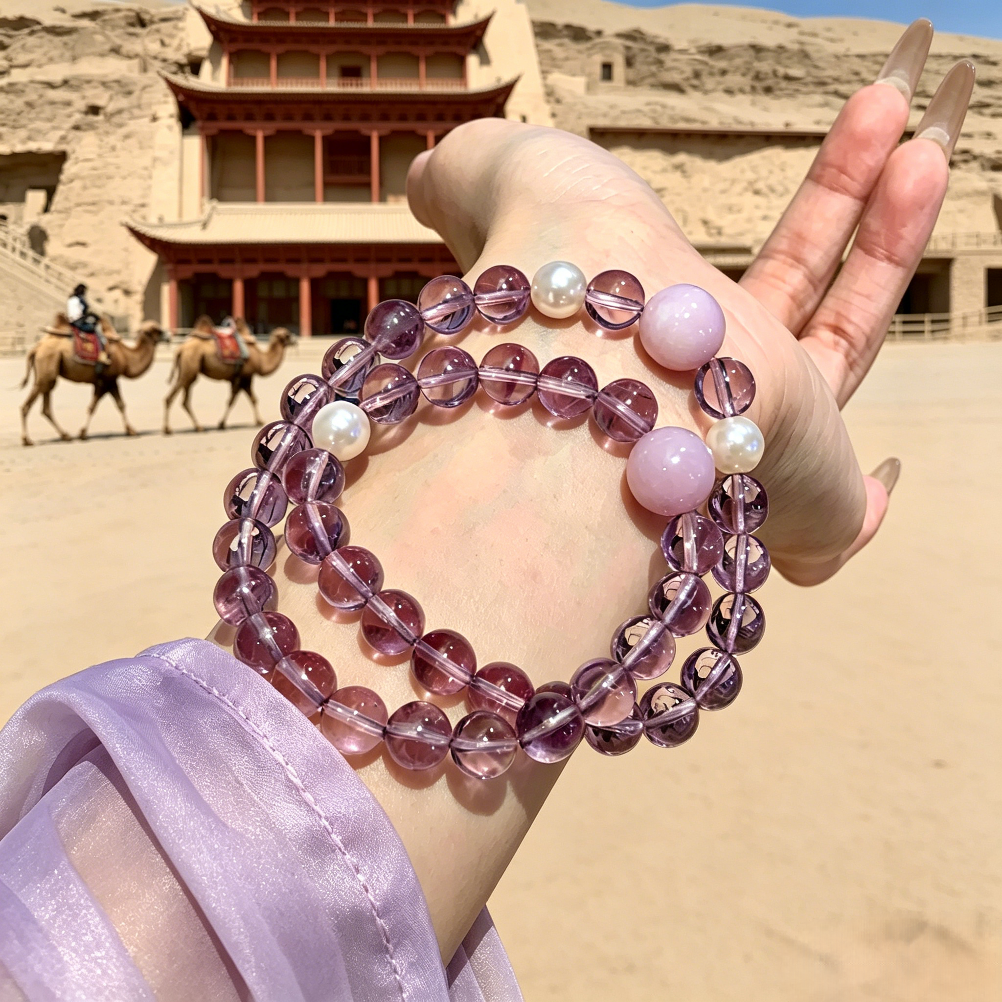 Dunhuang Amethyst Desert Soul Bracelet, Handcrafted Positive Aura Healing Crystal Jewelry for Women/Handmade Dunhuang Amethyst Bracelet Spiritual Aura Purification Love & Wealth Talisman