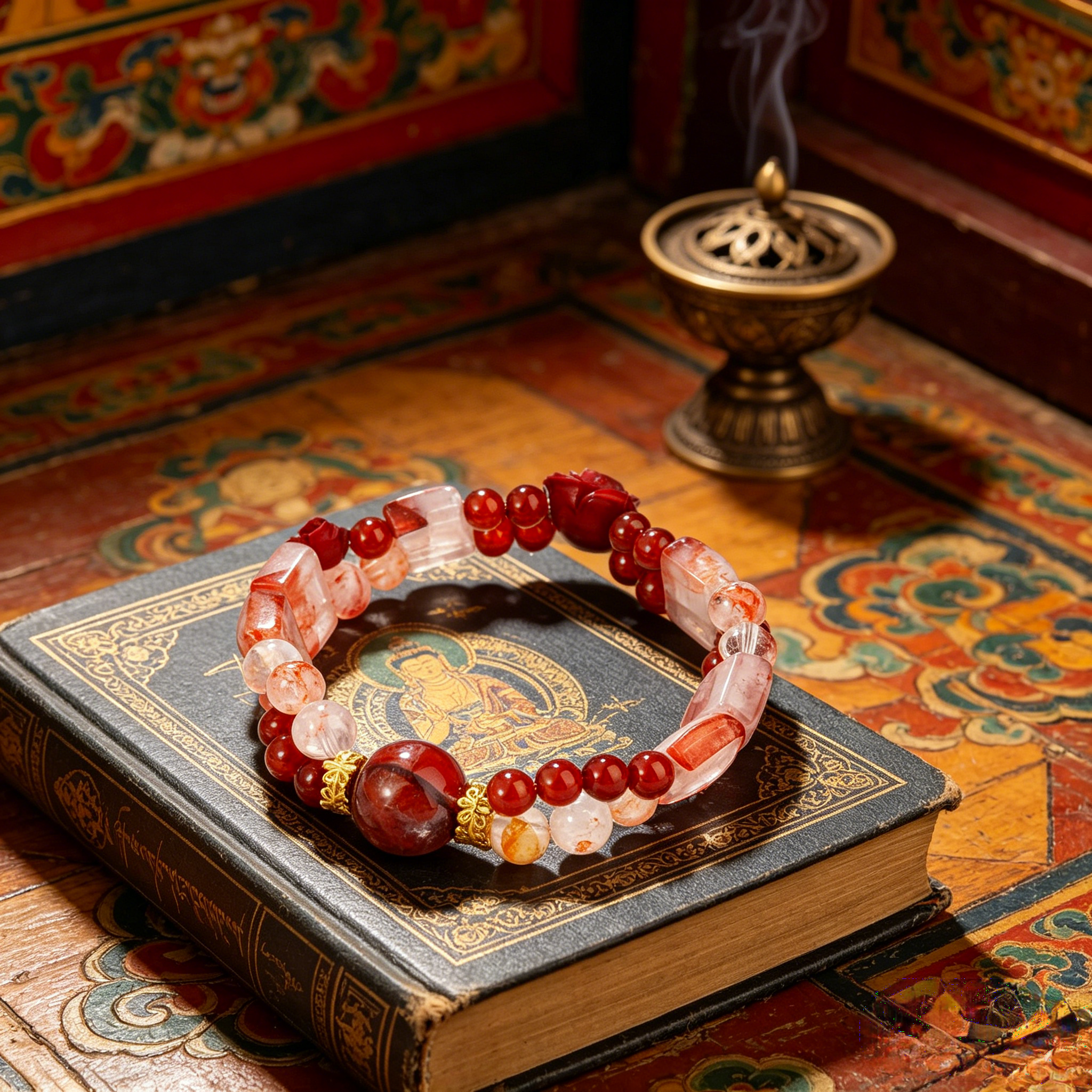 Fortunia Custom Talisman — Sacred Dunhuang Tibetan Fire Cloud Red Phantom Bracelet, Master Blessed Fire Element Talisman Purify Dim Aura, Boost Charm & Stable Wealth For Women
